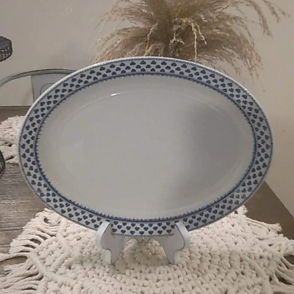Vtg Adams Brentwood Ironstone Blue Clover Wedgewood 11 3/4